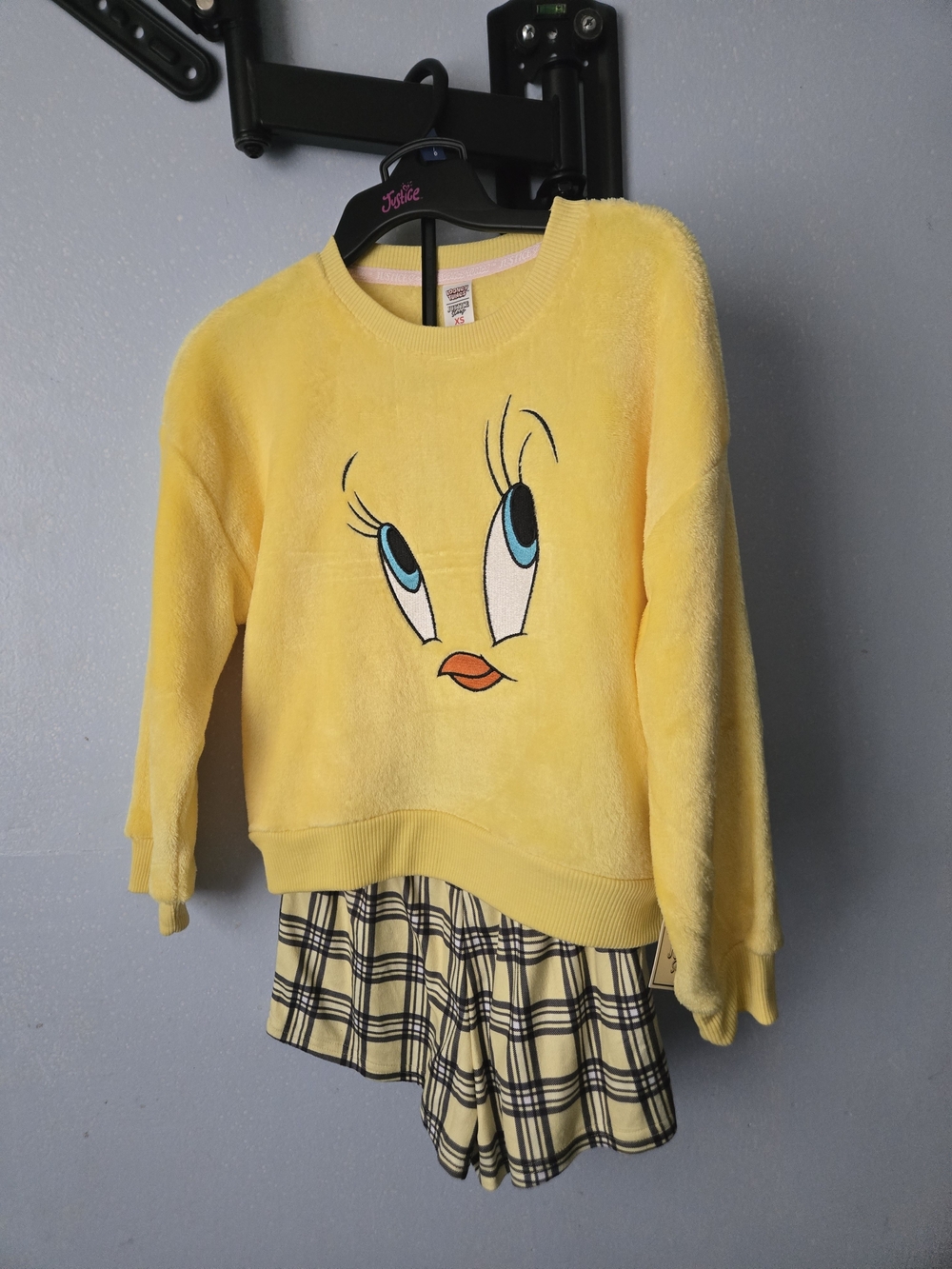Justice Yellow Tweety Face Plush Crewneck Sweatshirt